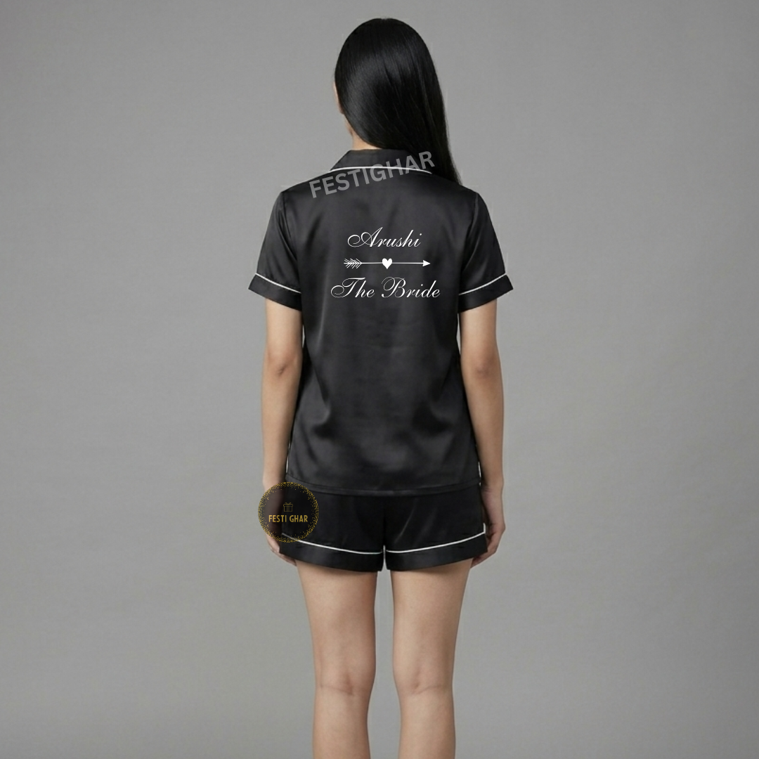 Satin Shorts Set - Arrow Heart design