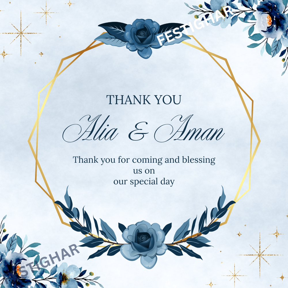 Thank you Cards customized with blue flowers