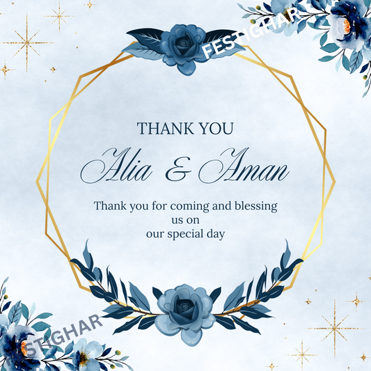 Thank you Cards customized with blue flowers