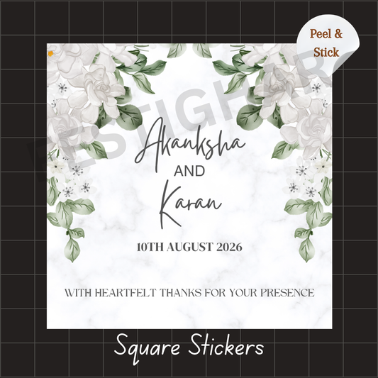 Gift sticker for wedding in white and green theme
