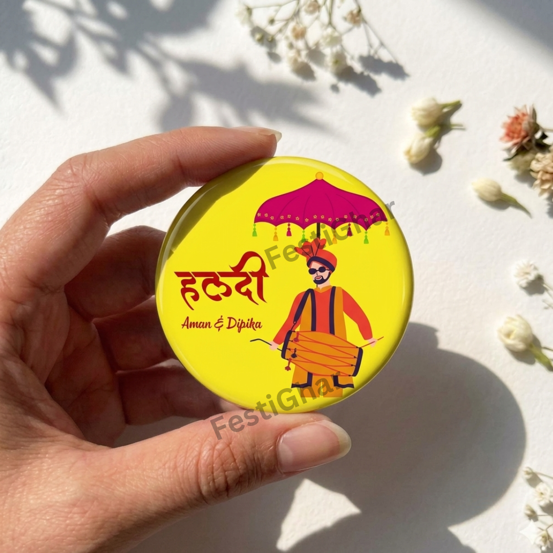 Customized Haldi Badges with dholak