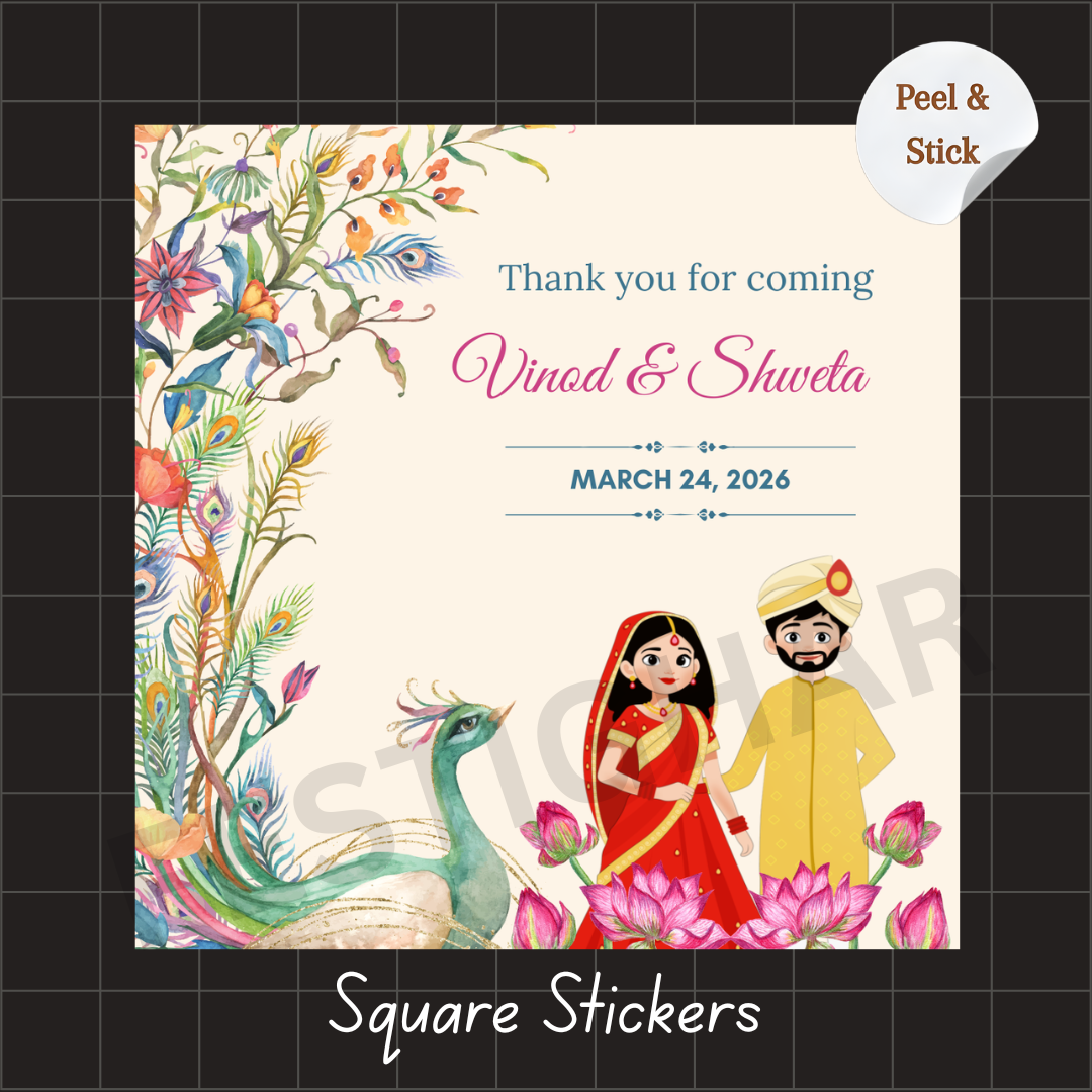 Gift sticker for wedding with caricatues