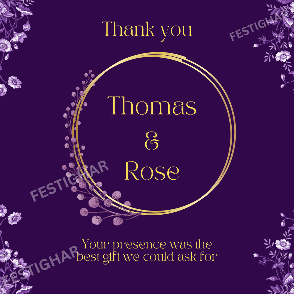 Thank you Cards customized in Purple