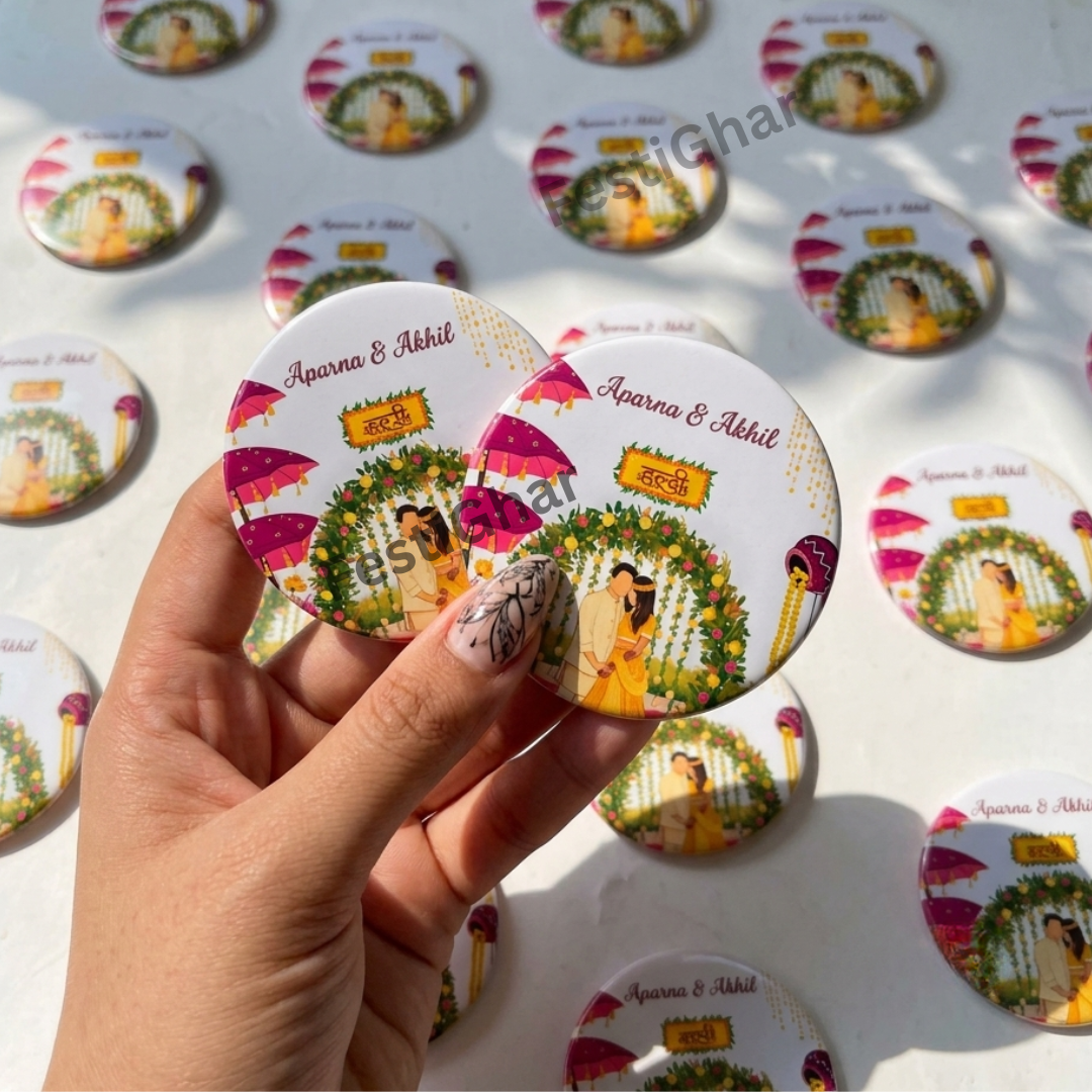 Customized Haldi Badges floral theme