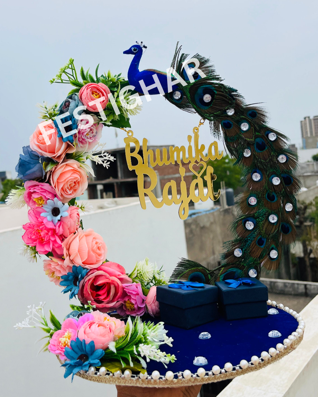 Blue Peacock Engagement Platter