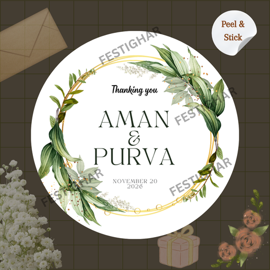 Gift sticker for wedding green colour
