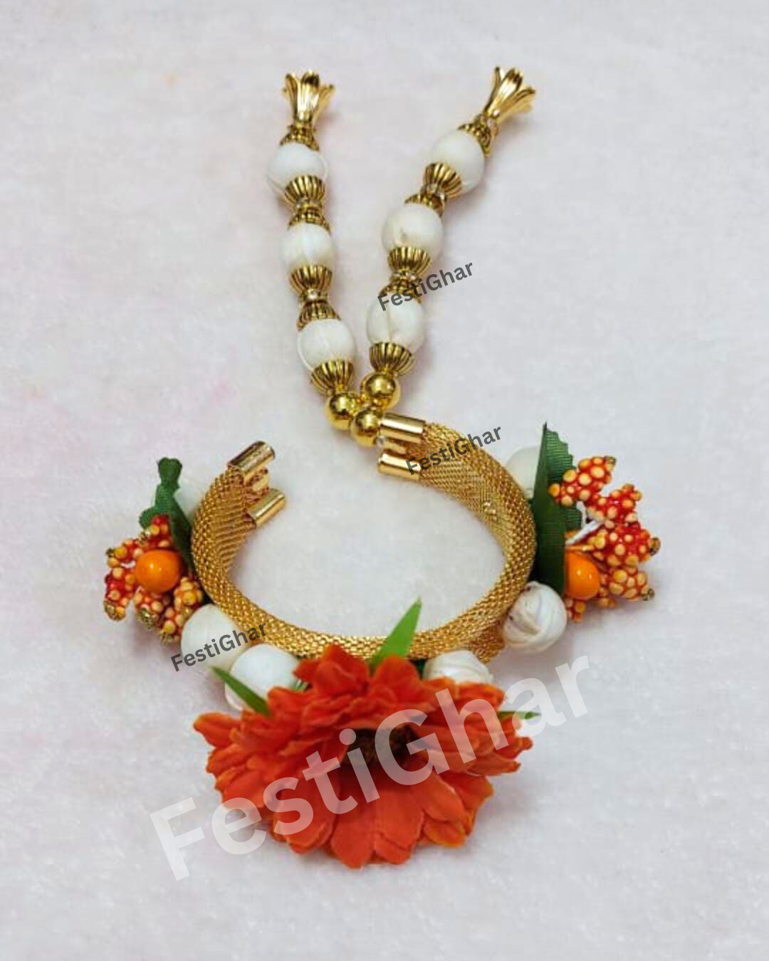 Bangles with orange flower for Haldi function return favours