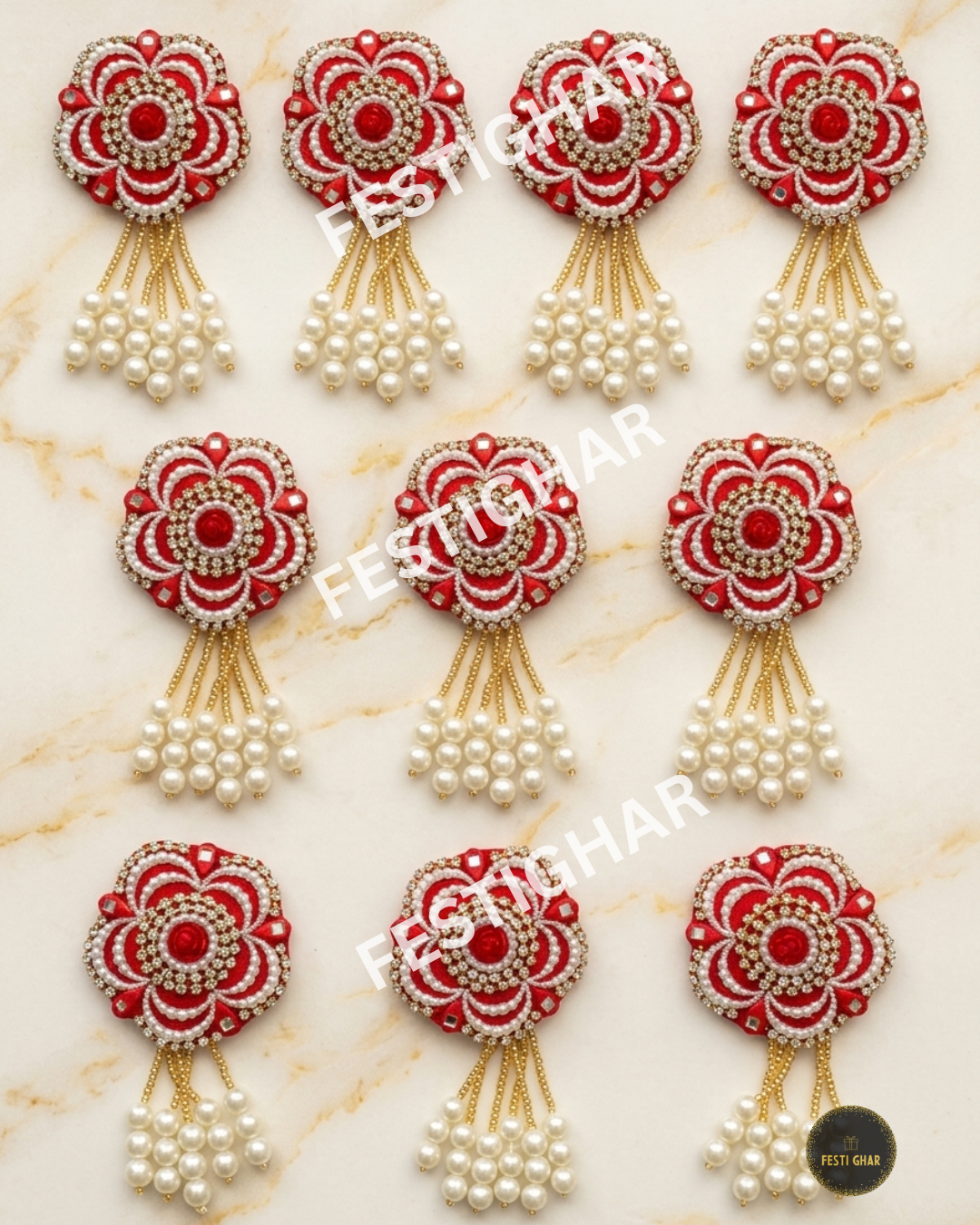 Baraat welcome brooches in red