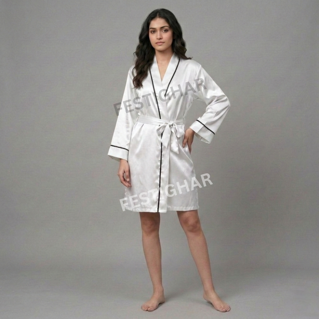 Premium Satin Robe with piping - Full Line and heart  design