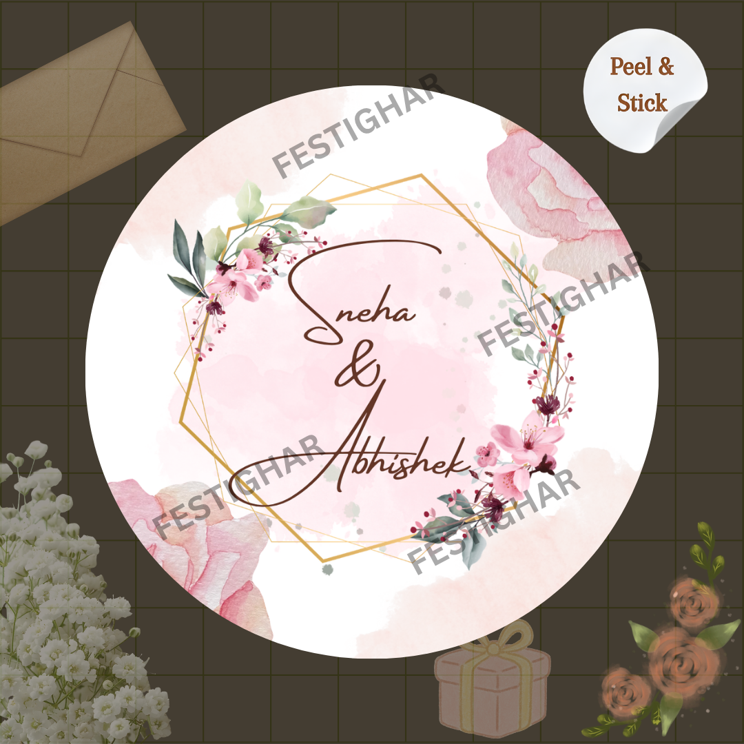 Gift sticker for wedding floral Pink