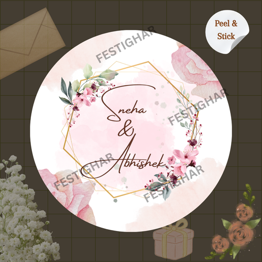 Gift sticker for wedding floral Pink