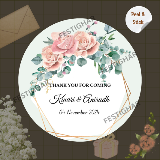 Gift sticker for wedding with flowers and leaves