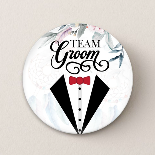 Team Groom Badges in suit