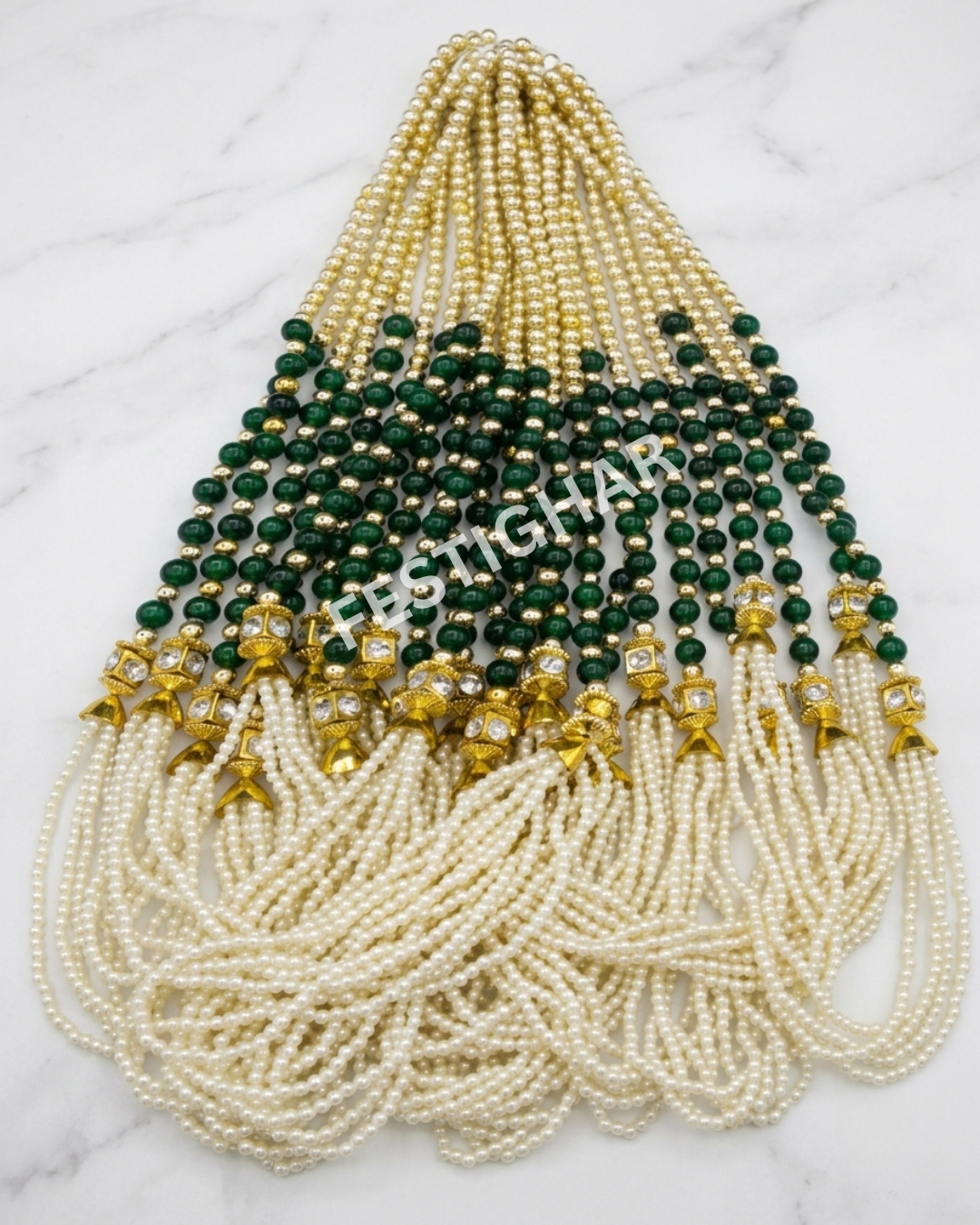Pearl barat welcome mala in green