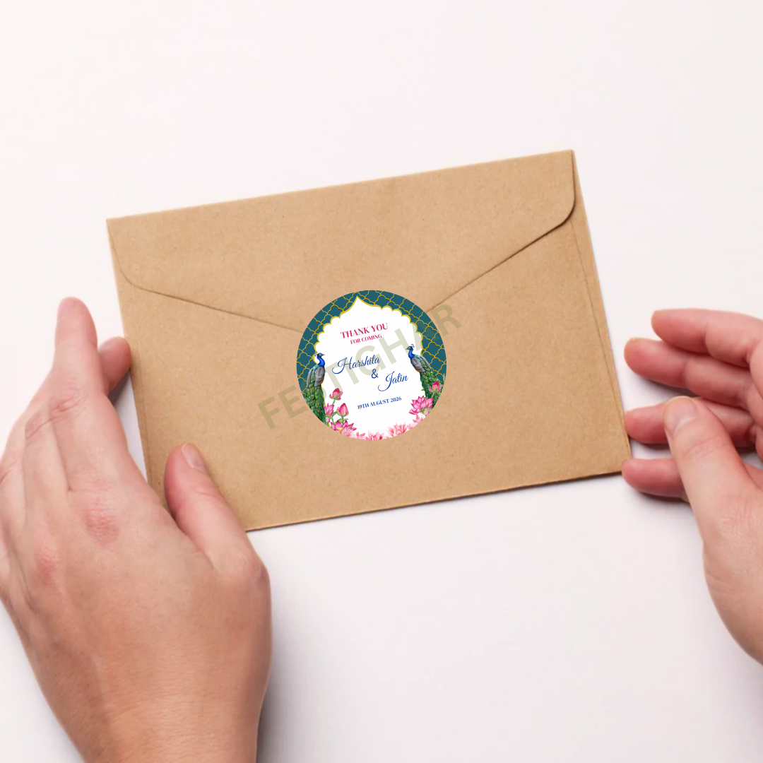 Gift sticker for wedding peacock design