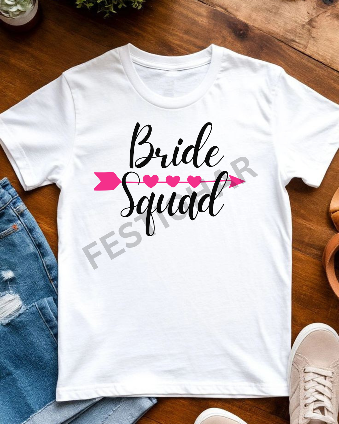 Bridesmaids T-Shirt - Bride Squad with Arrow Heart