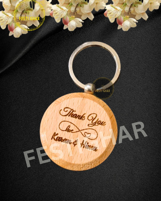 Wooden Engraved Keychain with Love infinity