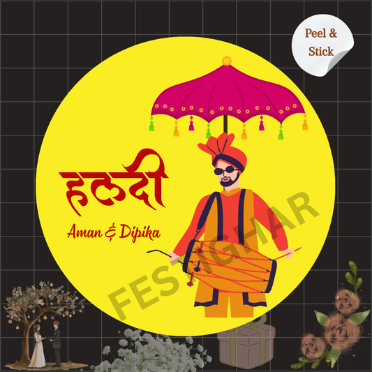 Haldi sticker with dhol