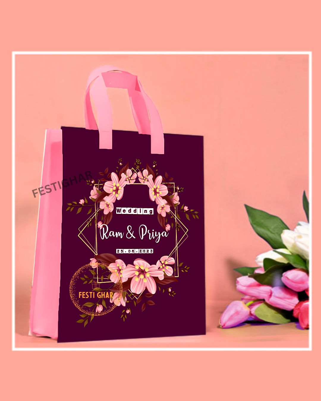 Wedding Fabric Bags in pink and Magenta