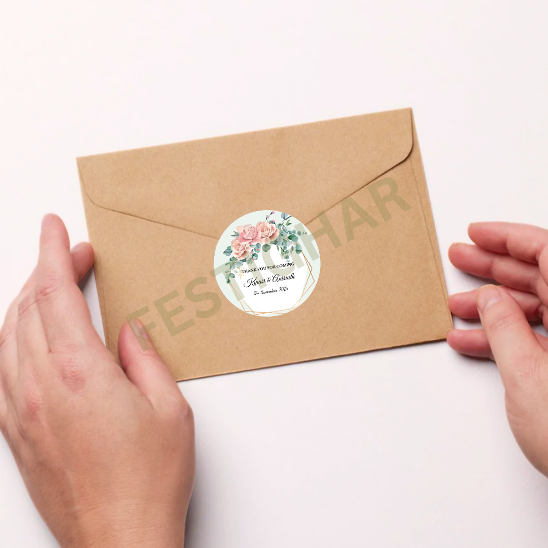 Gift sticker for wedding with flowers and leaves