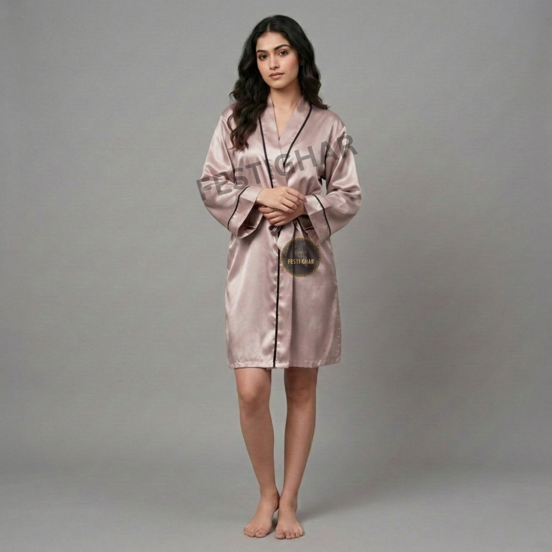 Premium Satin Robe with Piping - Personalized