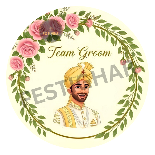 Team Groom Wedding Badges in pastel Green