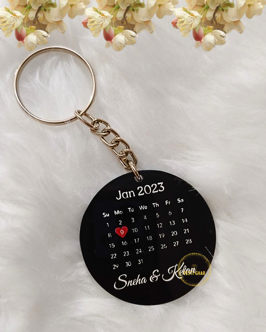 Wedding Date Calendar Keychain in black