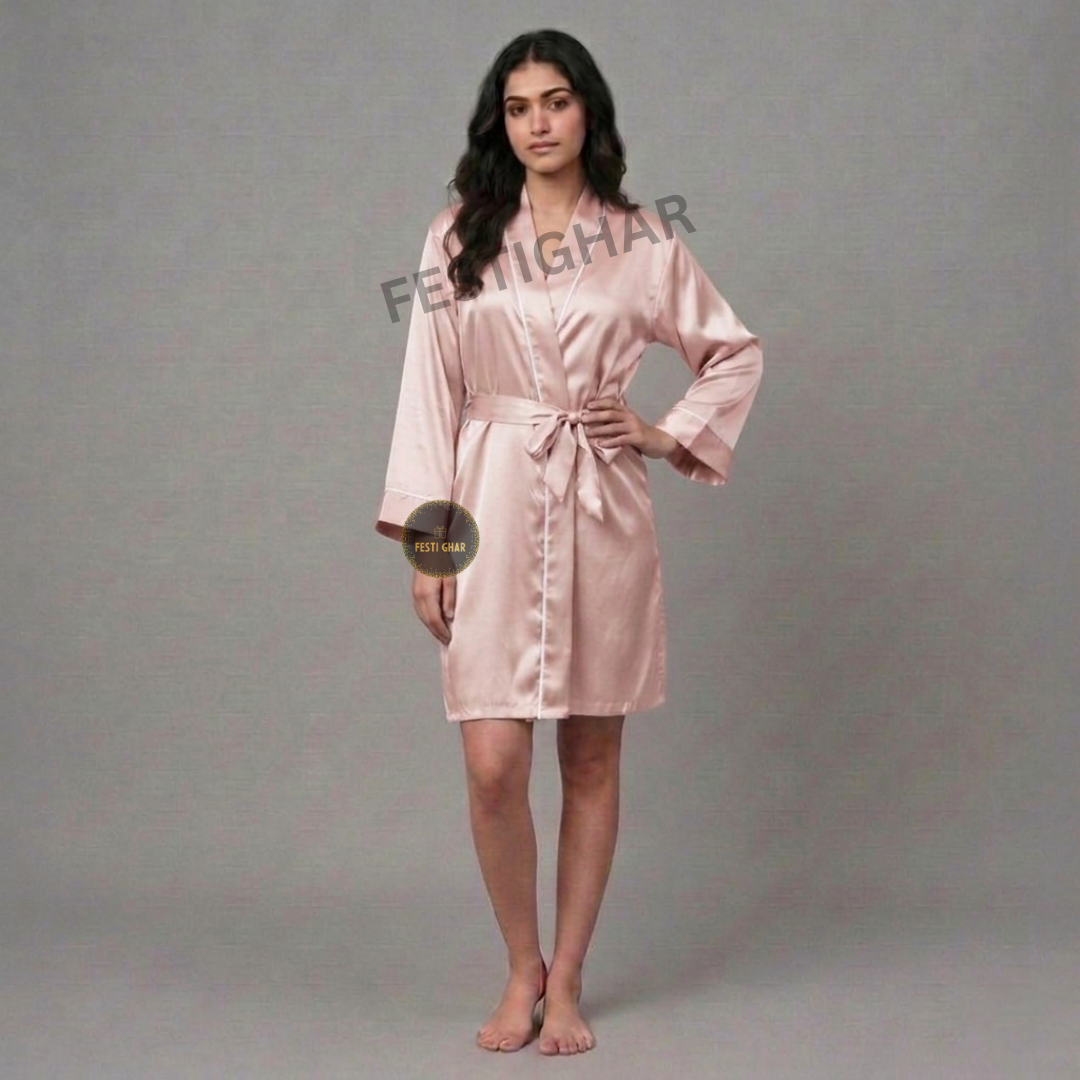 Premium Satin Robe with piping - Heart and Line design