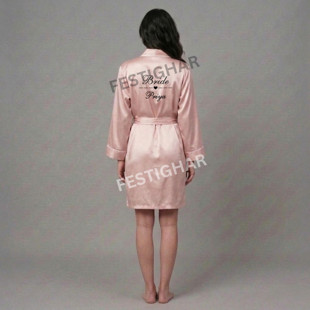 Premium Satin Robe with piping - Heart and Line design