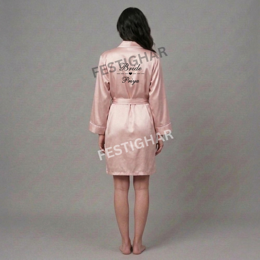 Premium Satin Robe with piping - Heart and Line design