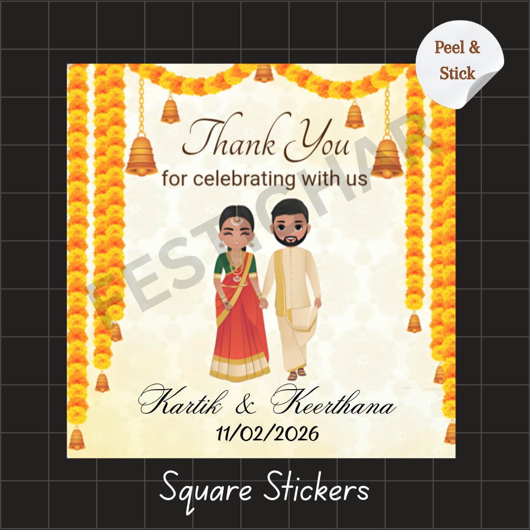 Square Gift sticker for wedding in orange yellow