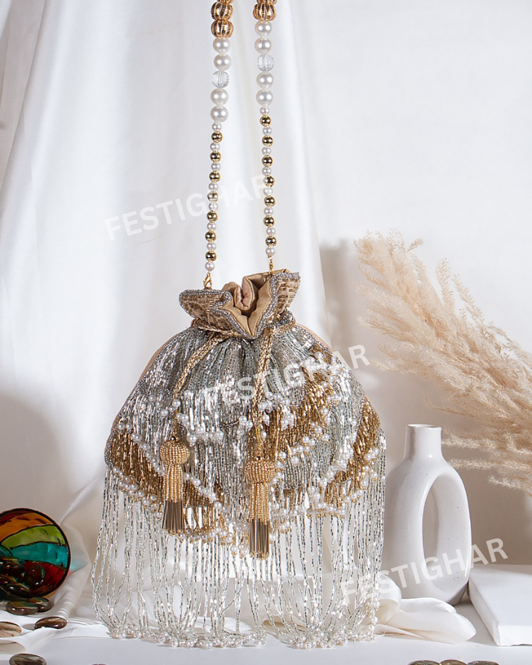 Designer tassel Potli with beads