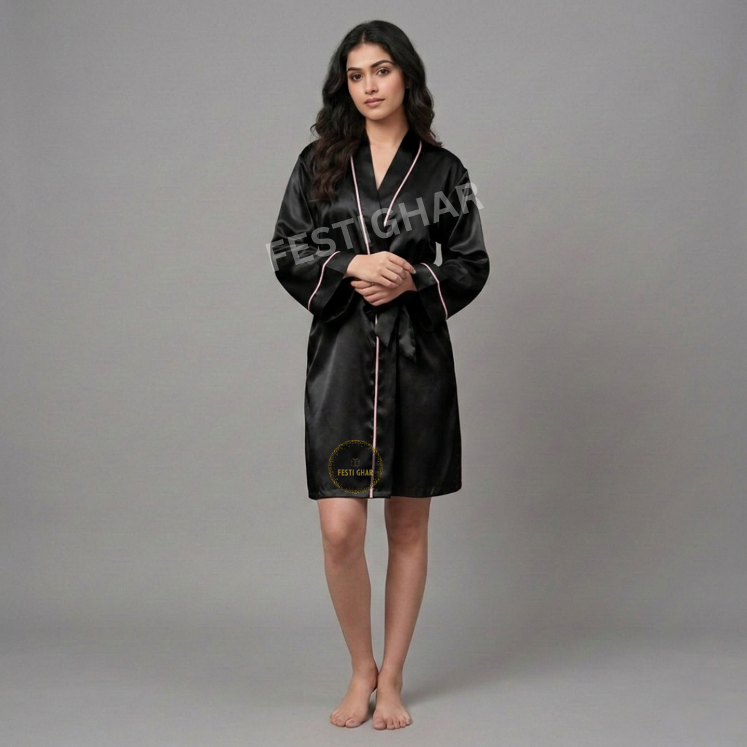 Premium Satin Robe with piping - Bride with a Ring