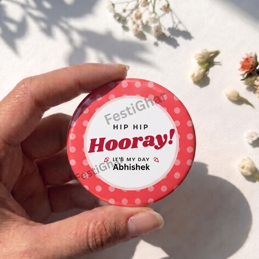 Customized hooray it's birthday badges