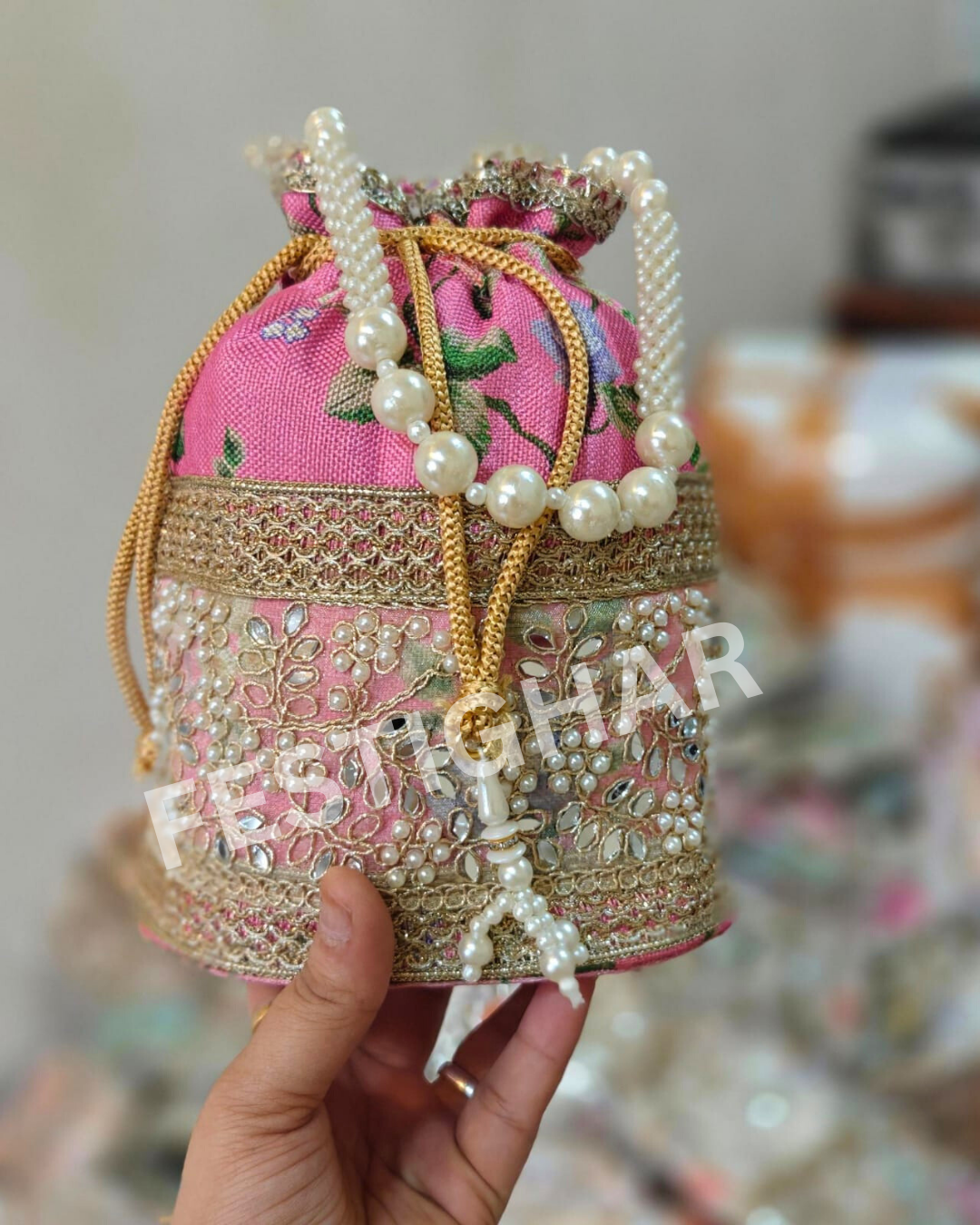 Designer Potli with Moti (mixed colours)