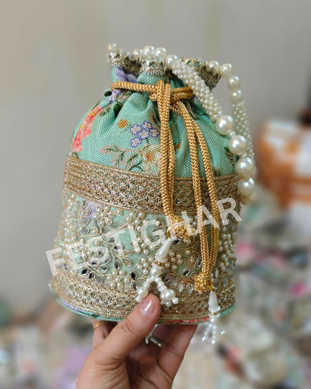 Designer Potli with Moti (mixed colours)