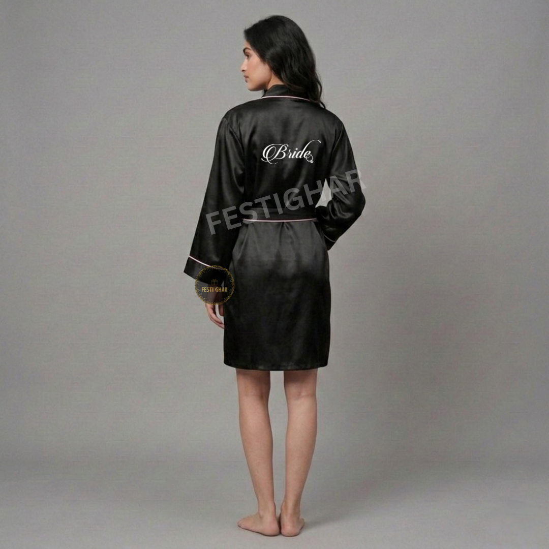 Premium Satin Robe with piping - Bride with a Ring