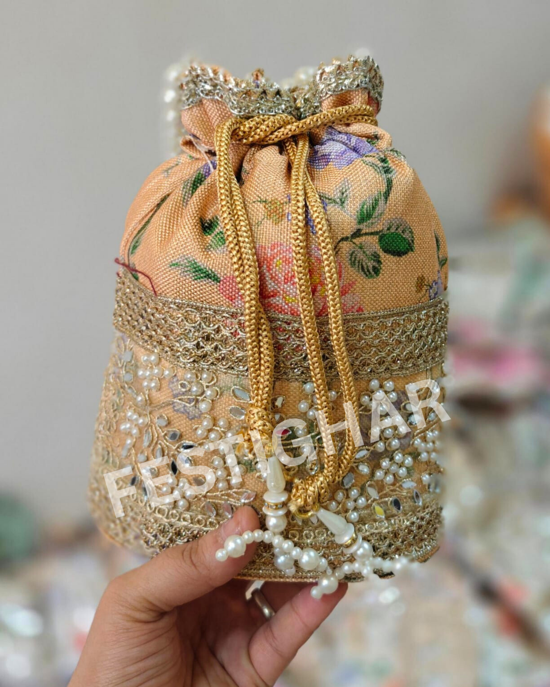 Designer Potli with Moti (mixed colours)