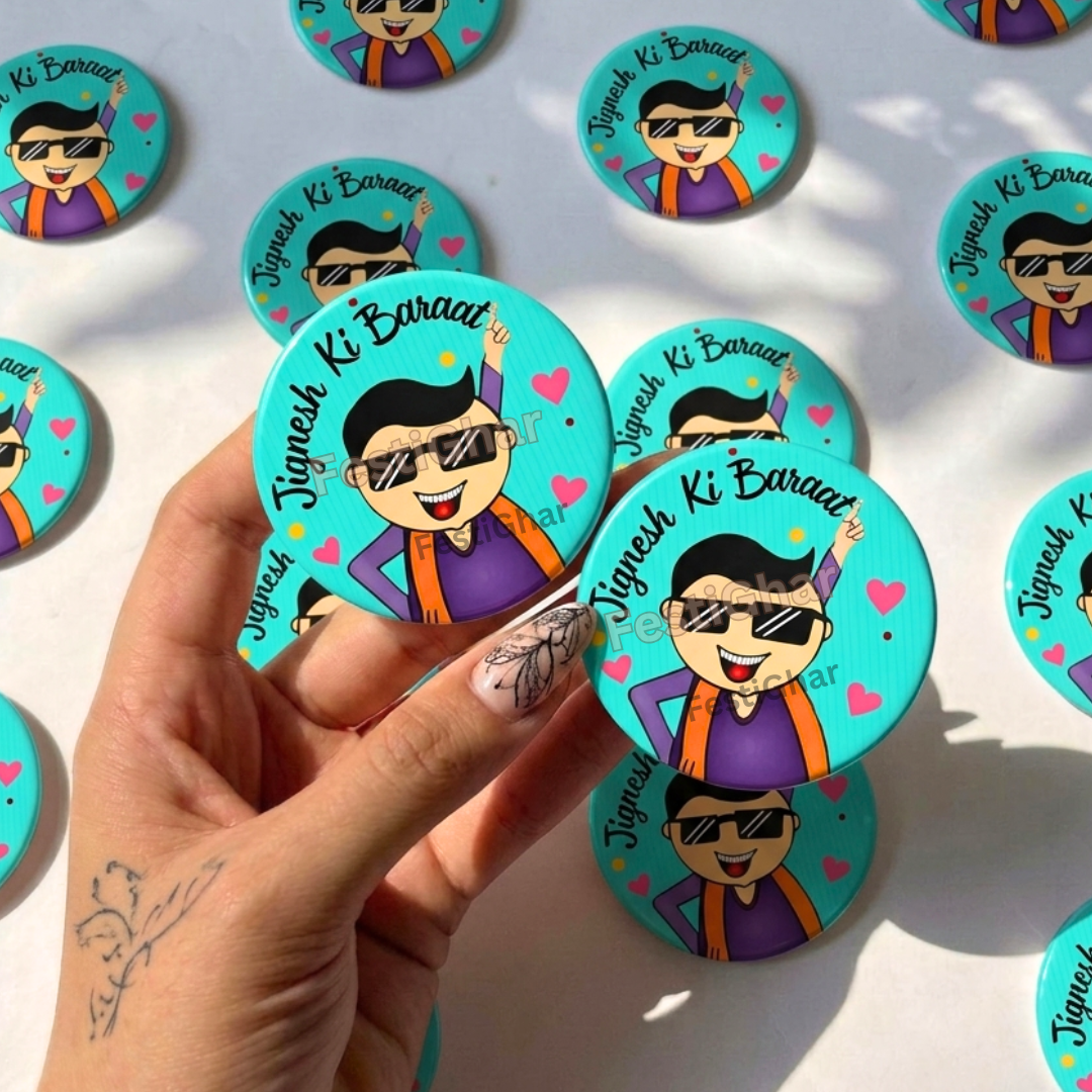 Customized funky badges for Groom side