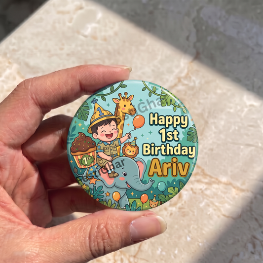 Customized Birthday jungle theme badges