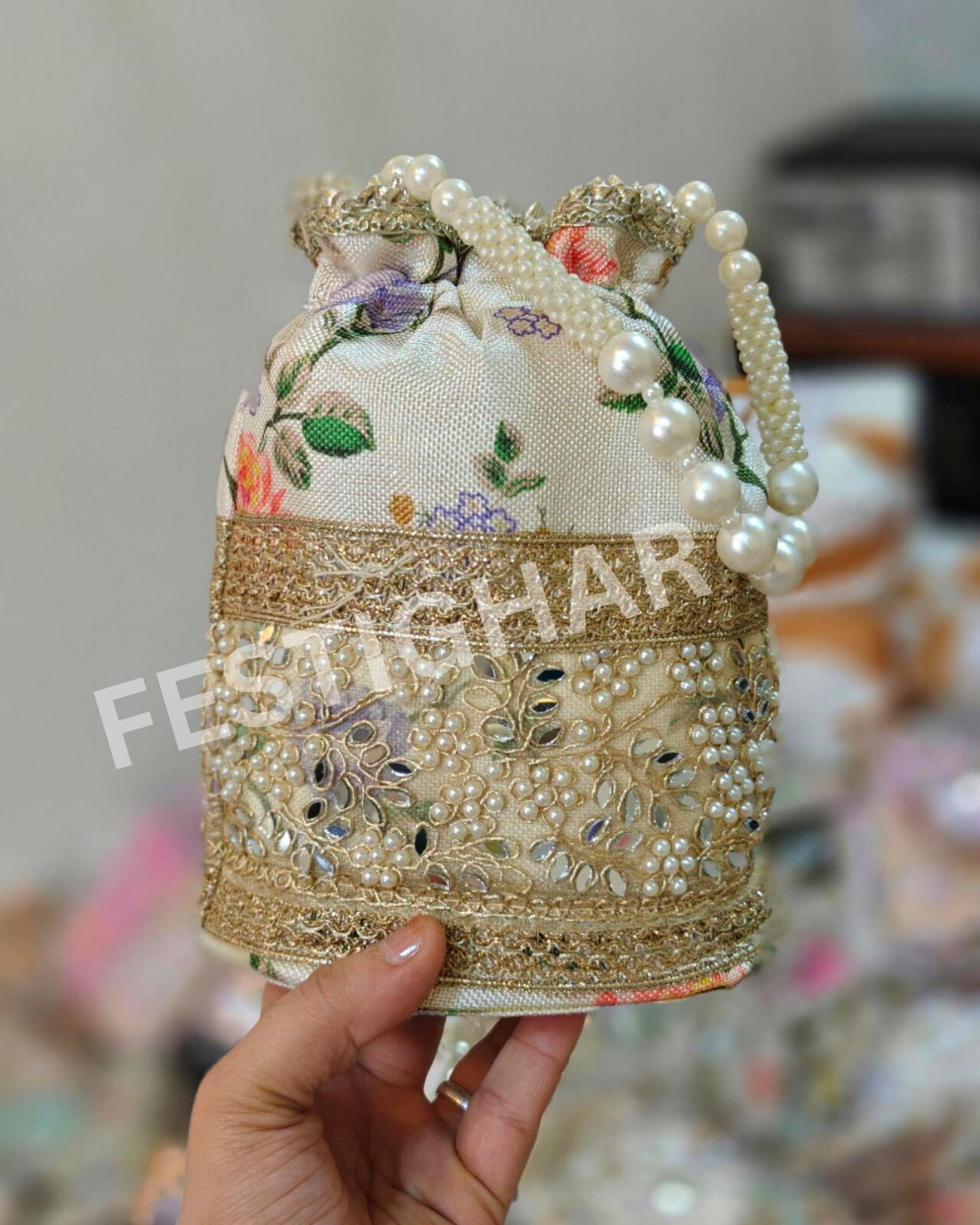 Designer Potli with Moti (mixed colours)