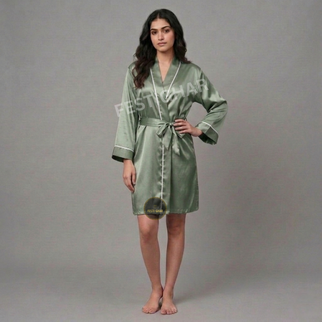 Premium Satin Robe with piping - Sister of the Bride