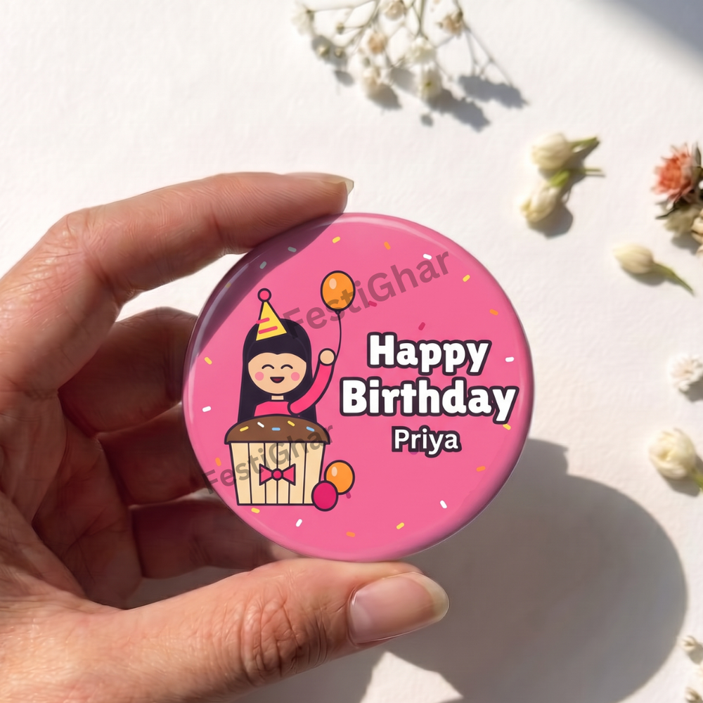 Customized birthday badges in pink
