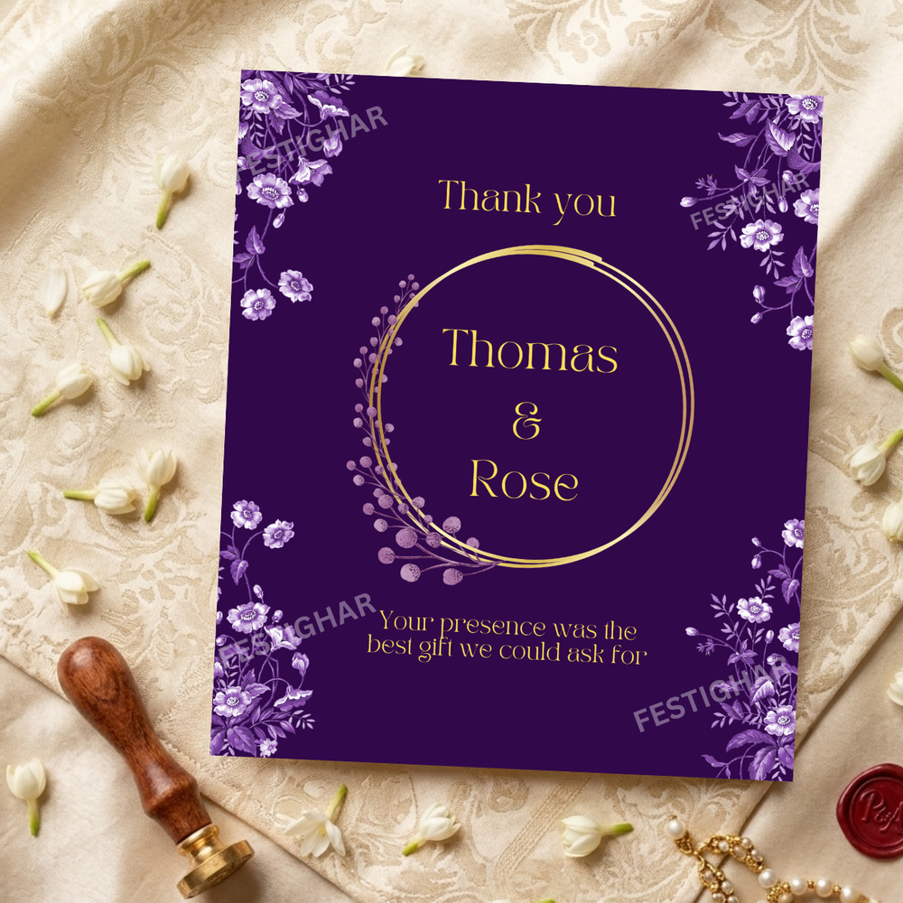 Personalised Thank you Cards in purple