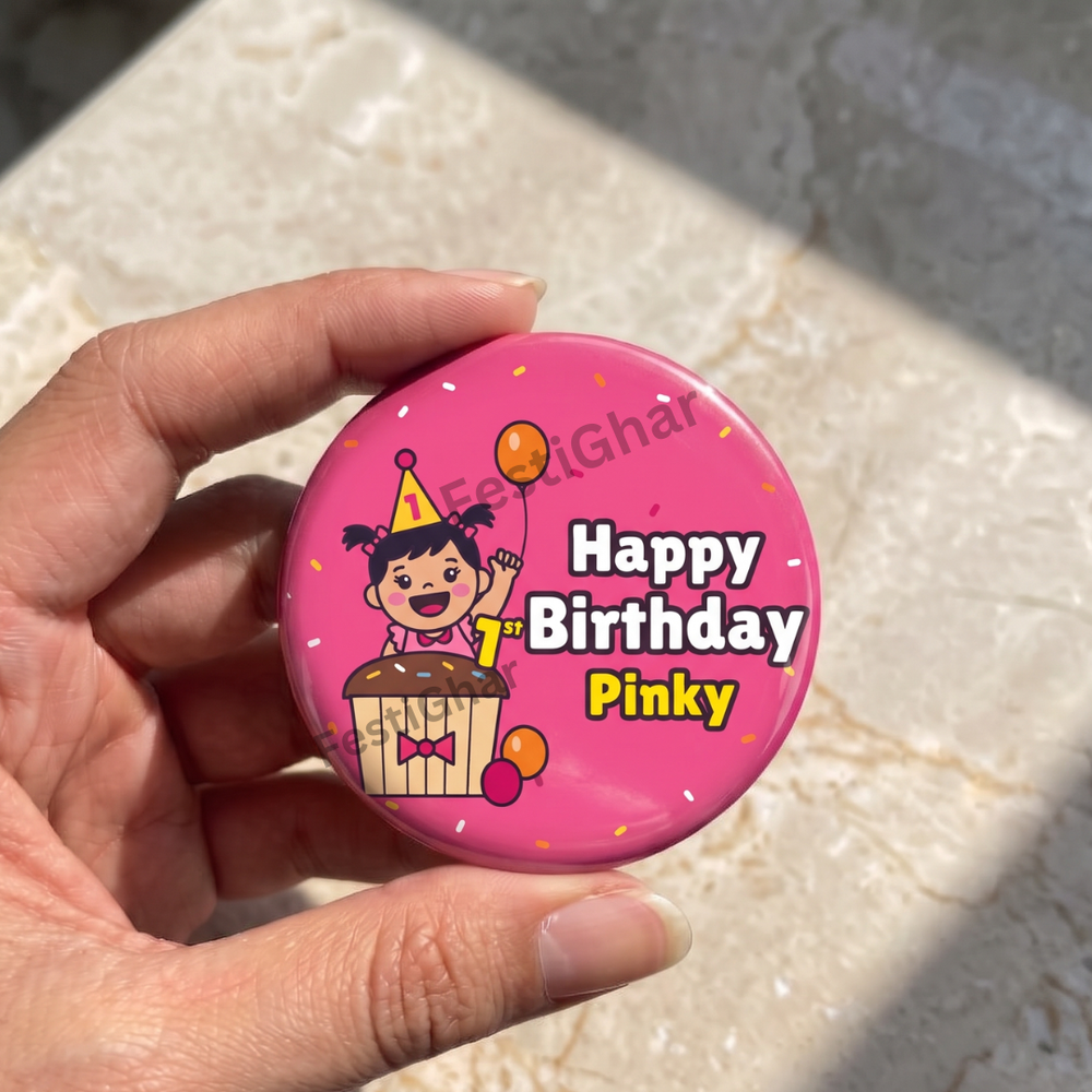 Customized 1st birthday baby girl badges