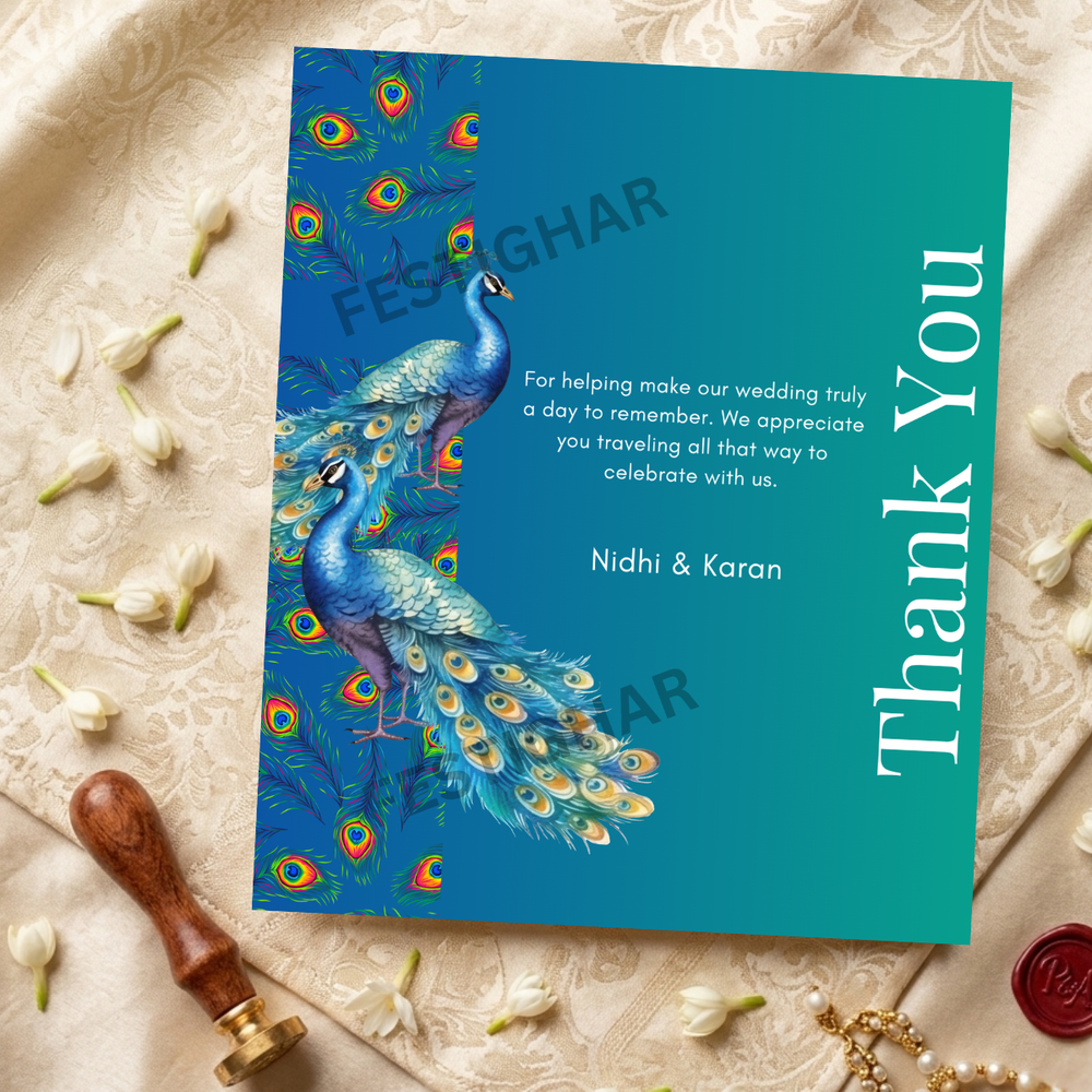 Custom Thank you Cards peacock theme