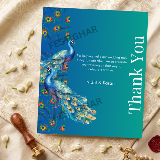 Custom Thank you Cards peacock theme