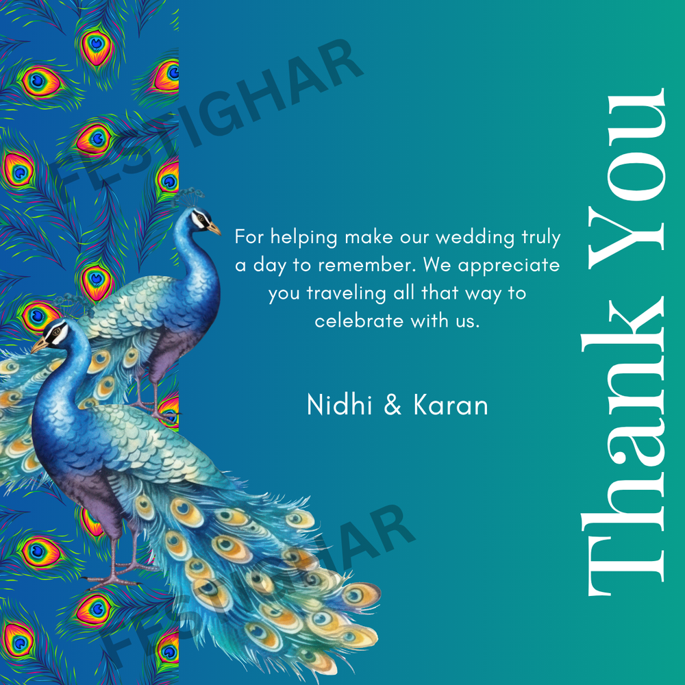 Personalised Thank you Cards - Green Peacock theme