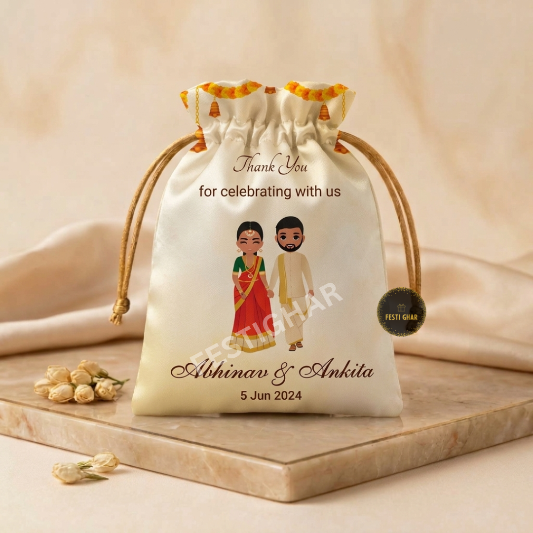 Customized satin potli for wedding