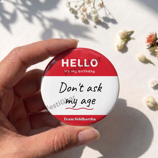 Customized birthday badges in red
